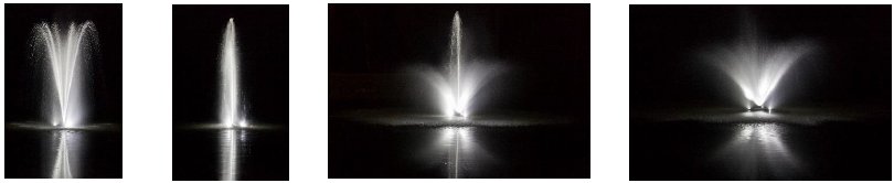 nighttime pond fountains lighted