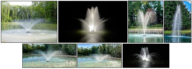 Display of different pond fountains by the fountain guys